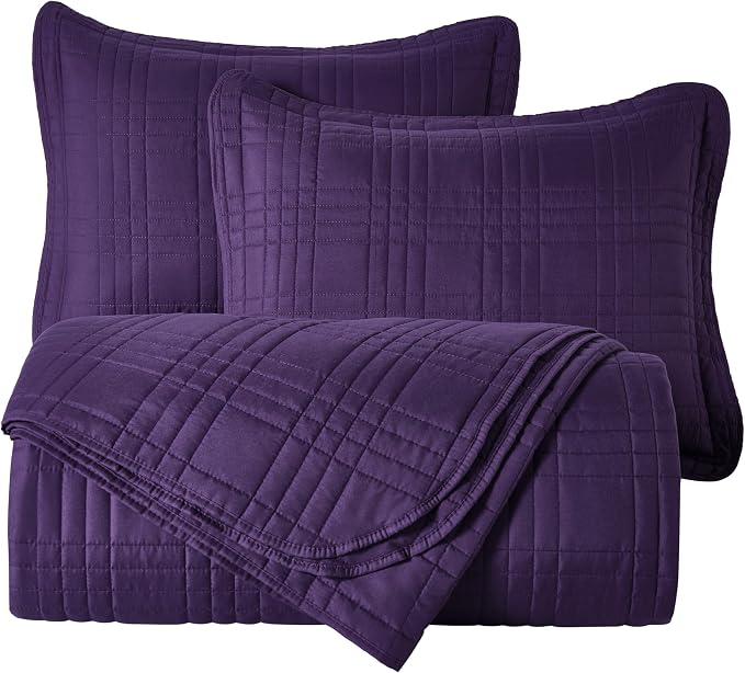 Chezmoi Collection Kingston King Size Bedspread Set, 3-Piece Dark Purple - Image 9