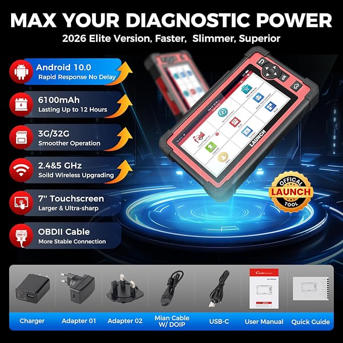 LAUNCH X431 CRP919E OBD2 Scanner, 2026 Bidirectional Scan Tool as CRP919EBT, CANFD/DoIP/FCA SGW, ECU Code, 35+ Service, Active Tests, All-in-One Full System Diagnosis, BST360 & i-TPMS, 2 Year Update