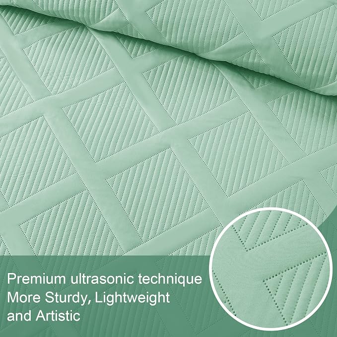 Exclusivo Mezcla Quilt King Size, Light Green | Soft Bedspreads - Image 5