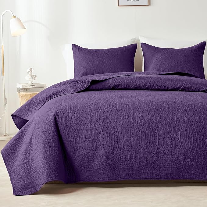 akkialla Purple Full/Queen Quilt Set, Ultrasonic Lightweight Bedspread Coverlet by akkialla