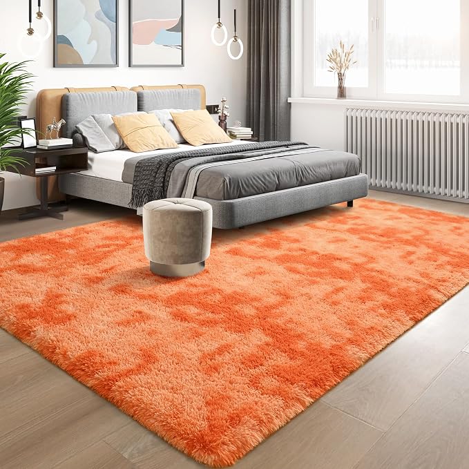 Orange Area Rugs for Living Room Bedroom, 4x6 Fluffy Shaggy Fuzzy Rug for Kids - Image 2