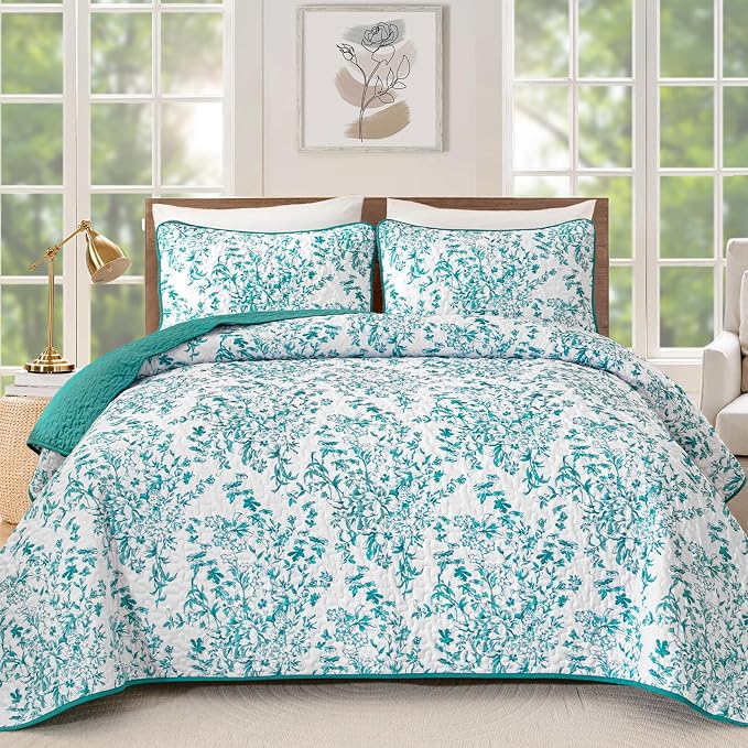 WONGS BEDDING Botanical Quilts Queen Size, Bedspread Set, Polyester Coverlet by WONGSBEDDING