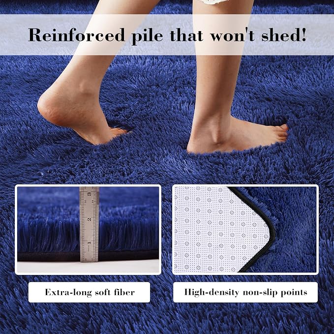 4x6 Blue Rug for Bedroom, Fluffy Shag Area Rugs Small Carpet Bedside Rug | - Image 4