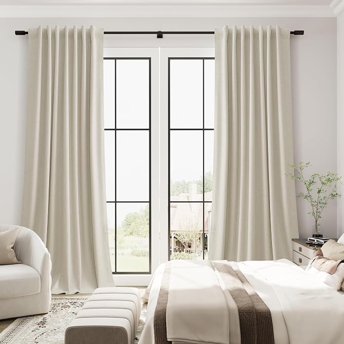 Warm Beige Linen Curtains 100% Blackout Curtains 108 Inches Long 2 Panels Set - Image 5