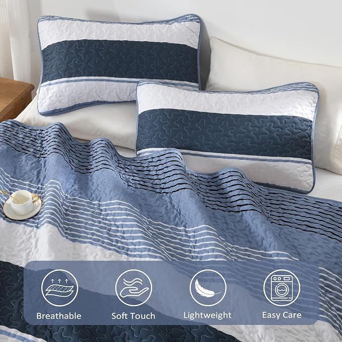 Dinjoy Queen Boho Striped Quilt Set, Breathable All-Season, 3-Piece Set Fits - Image 4