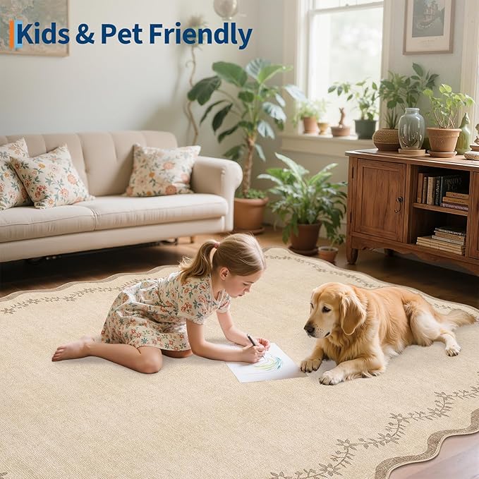 GarveeHome 4x6 Scalloped Washable Area Rug Jute Nursery Kids Bedroom Rug | Soft - Image 7
