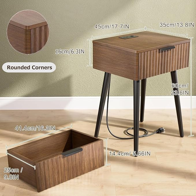 HAIOOU Fluted Mid Century Modern Nightstands Set of 2 - Image 3