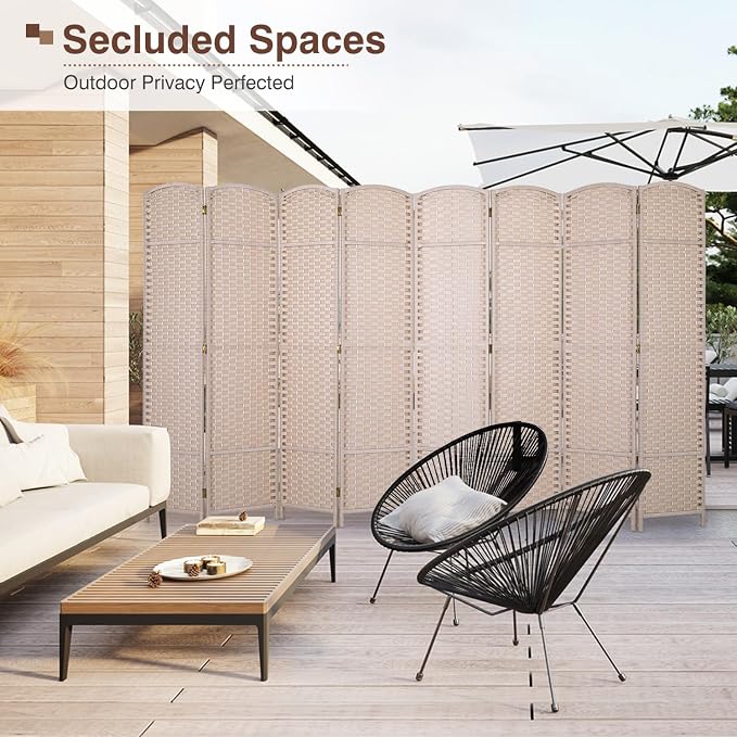 Room Divider 8 Panel 5.6 FT Tall Privacy Screen Waterproof Wood Frame Partition - Image 5