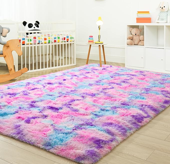 Soft Rainbow Rug for Girls Room, Cute Fluffy Girls Bedroom Rugs, 4x6 Feet - Image 9