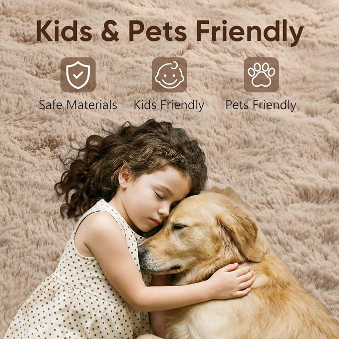 5x7 Beige Fluffy Soft Area Rug Non-Slip - Image 7