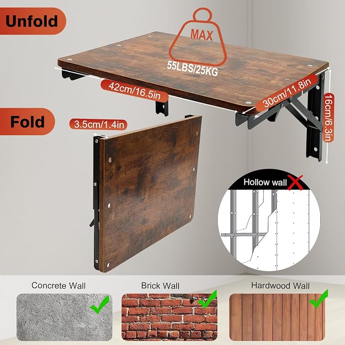 Folding Shelf Wall Mounted, 16.5inches Floating Desk - Image 3