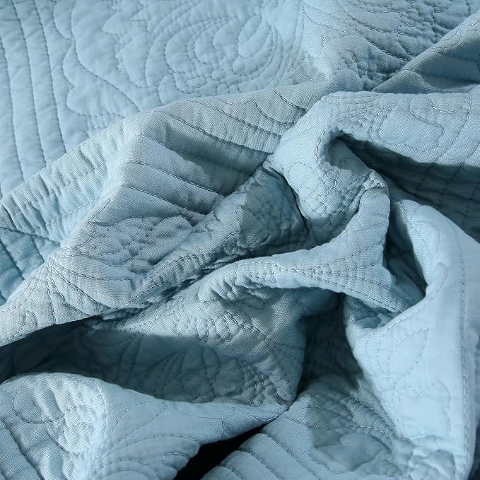 ROOMLIFE Quilt Set Full Size 3D Floral Embroidery Pattern 3-Piece Cotton - Image 7