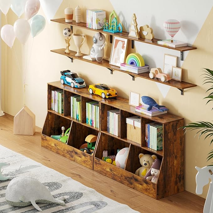 Long Wall Shelves, 47.3Inch Wooden Wall Mounted Shelves, Metal Brackets - Image 4