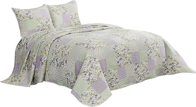 Chezmoi Collection Daisy 3-Piece Printed Patchwork Quilt Set - Image 7