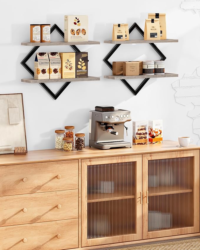 Floating Shelves for Wall, 2-Tier Hanging Shelves, for Living Room, Greige - Image 4