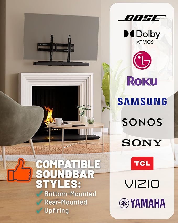 ECHOGEAR XL Soundbar Mount for Speakers up to 20lbs – Attaches to TVs up to 86” or Wood Studs 16-24”– Universal Design & 2.6” Extension for Dolby Atmos – Easy DIY Install w/Included Hardware