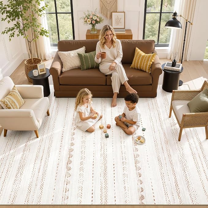 Nakagishi 7x10 Area Rug Living Room: Washable Boho Large Neutral Soft Farmhouse - Image 8