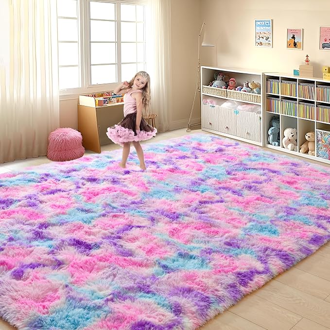 Soft Rainbow Rug for Girls Room, Cute Fluffy Girls Bedroom Rugs, 4x6 Feet - Image 3