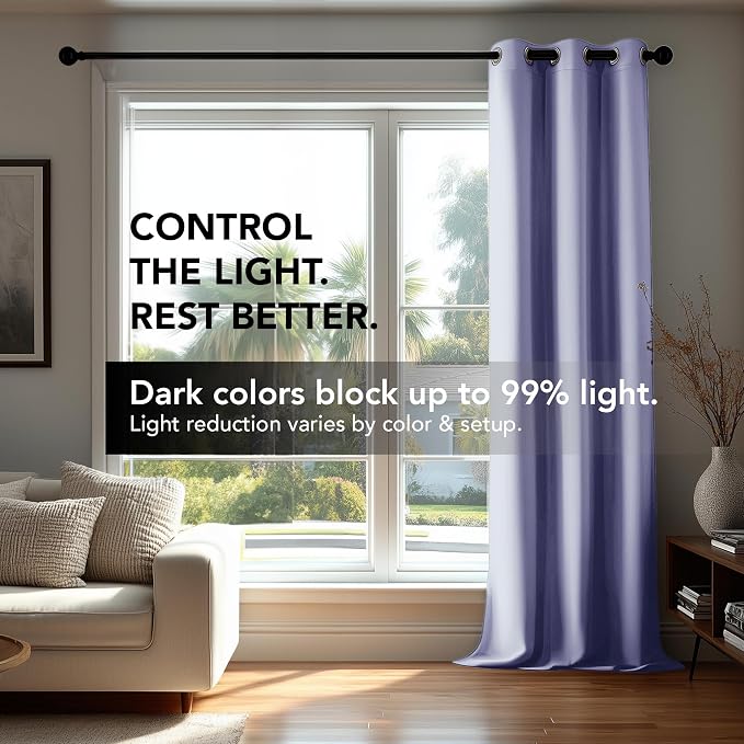 Deconovo Blackout Curtains for Bedroom and Living Room 54 Inches Long | Black - Image 4