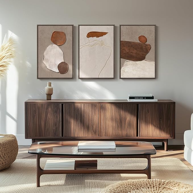 Framed Neutral Abstract Wall Art, 3 Piece Earth Tones Rustic Canvas Prints - Image 4
