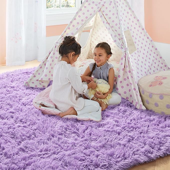 Fluffy Soft Purple Rug 5' x 7' Rug, Shaggy Rugs - Image 2