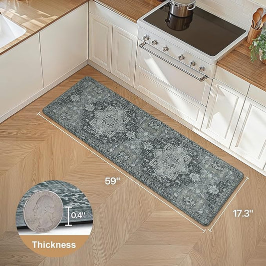 GENIMO Kitchen Mats for Floor, Washable Anti Fatigue Mat for Cushioned, 17.3"x59", Waterproof Kitchen Rugs, Non Slip Foam Comfort Standing Mat Rug for Home, Runner, Sink, Laundry, Dark Gray