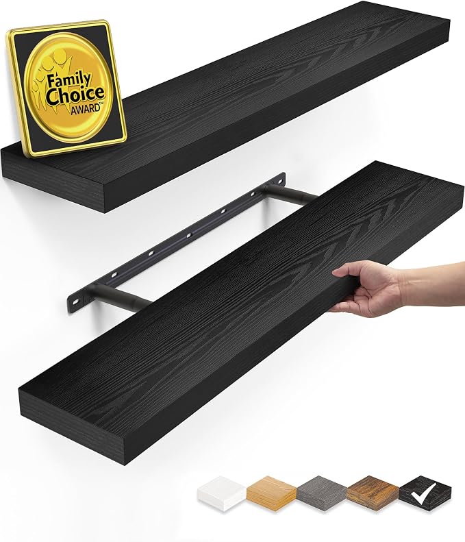 BAYKA Black Floating Shelves 22.5in, Wall Mounted by Bayka