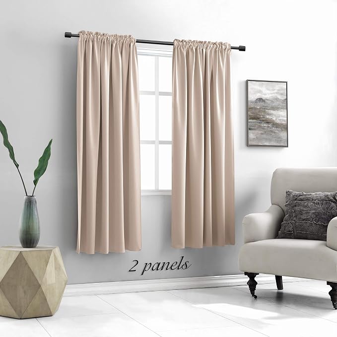 Warm Taupe Room Darkening Thermal Insulated Curtains Drapes - Image 2