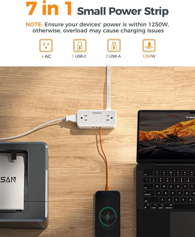 TESSAN Extension Cord 5 FT, Power Strip - Image 2