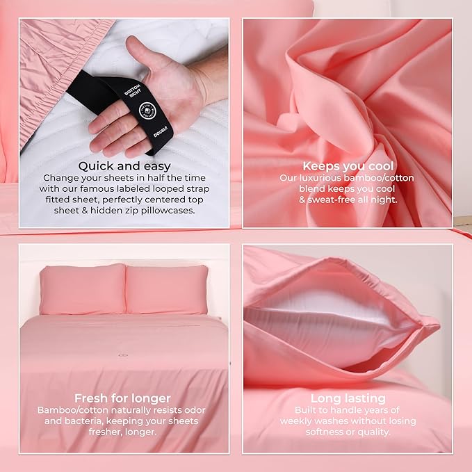 THE LAD COLLECTIVE 3.0 Queen Bedding Set - 4-Piece Bedset w/Fitted Sheet, Top Sheet & 2 Standard Pillowcases [Duvet Not Included] - Bamboo-Cotton - Acadia