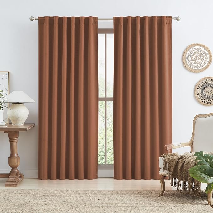 90 Inch Rust Terracotta Blackout Curtains Linen by KEQIAOSUOCAI