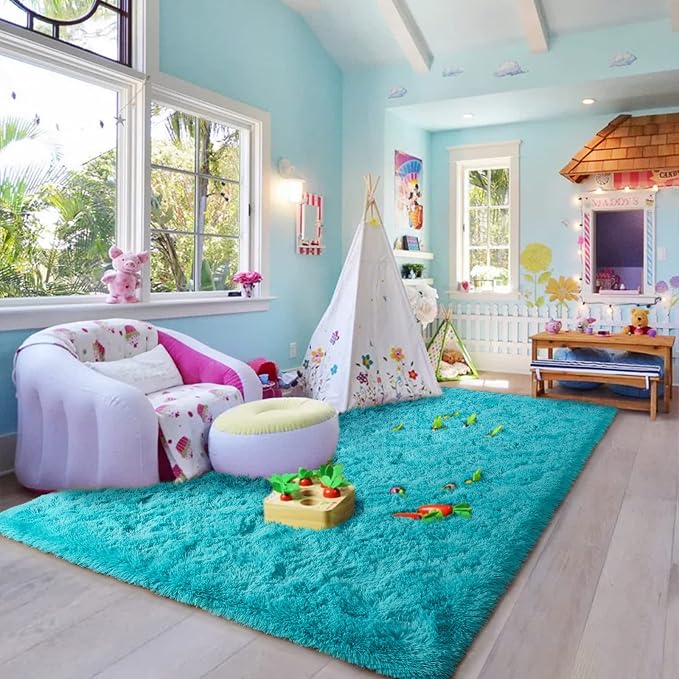 HOMORE 4x6 Area Rug for Bedroom Living Room, Turquoise Blue Rug for Kid Dorm | - Image 3