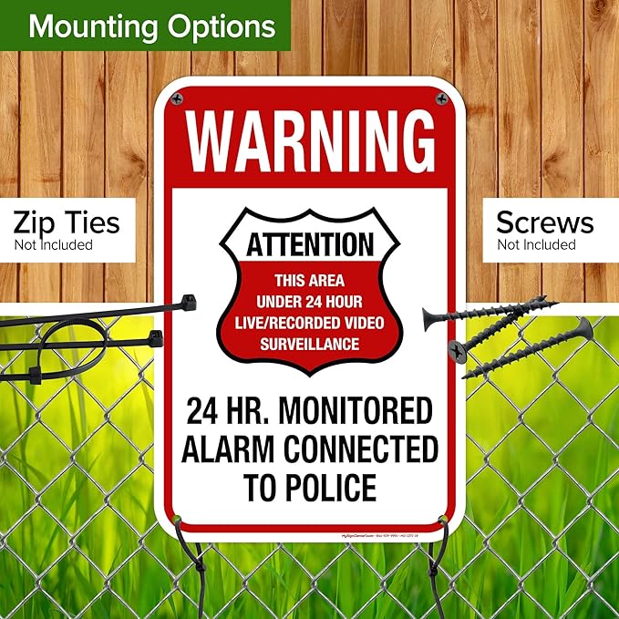 Warning 24 HR. Monitored Alarm Connected To Police Sign, 12x18 Inches, 55 mil thick HDPE (high density polyethylene), Made in USA by My Sign Center