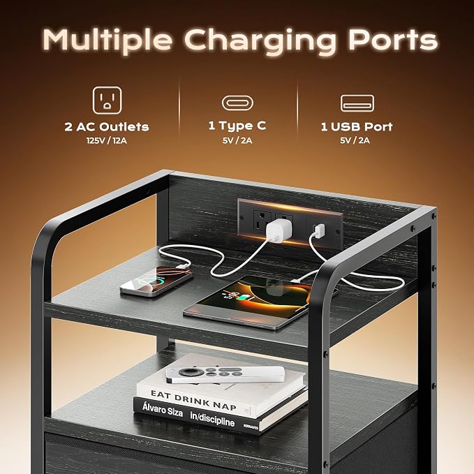 Huuger Nightstands Set of 2, Night Stand, Charging Station, USB-C Ports | 2 - Image 4