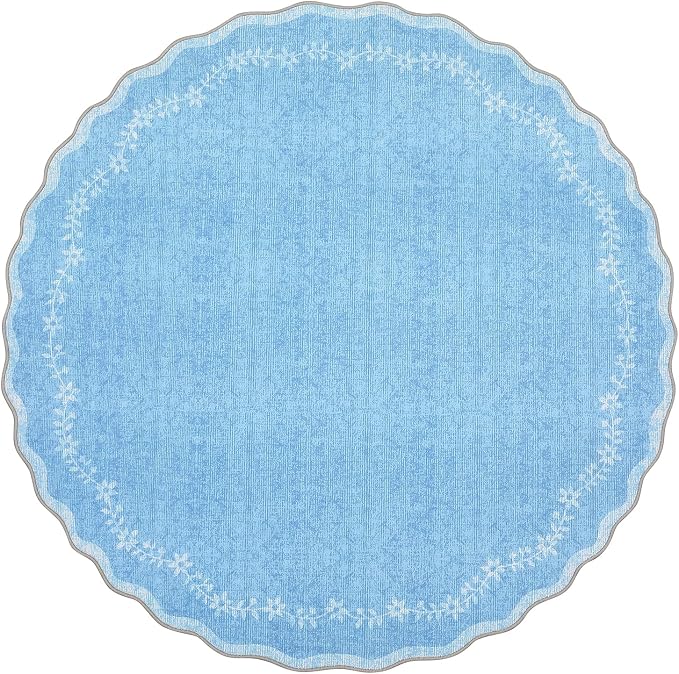 GarveeHome Round Rugs 4ft Scalloped Washable Small Circle Rug - Image 5