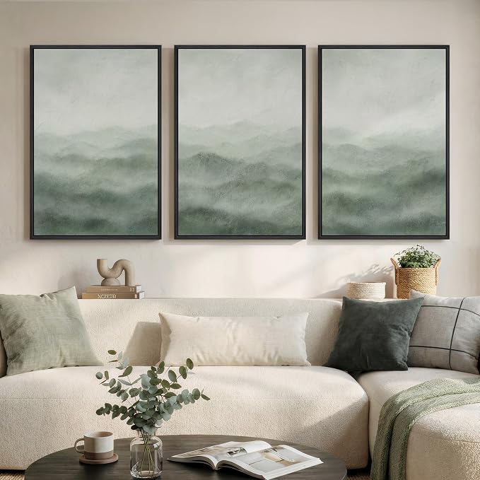 Large Framed Green Abstract Landscape Canvas Wall Art by Cuspin