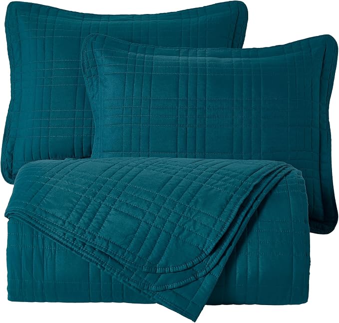 Chezmoi Collection Kingston King Size Bedspread Set, 3-Piece Teal Oversized - Image 9