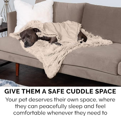 Furhaven Waterproof Throw Blanket for Dogs & Indoor Cats, Washable - Shaggy Plush Calming Long Faux Fur & Velvet Dog Blanket - Taupe, Small