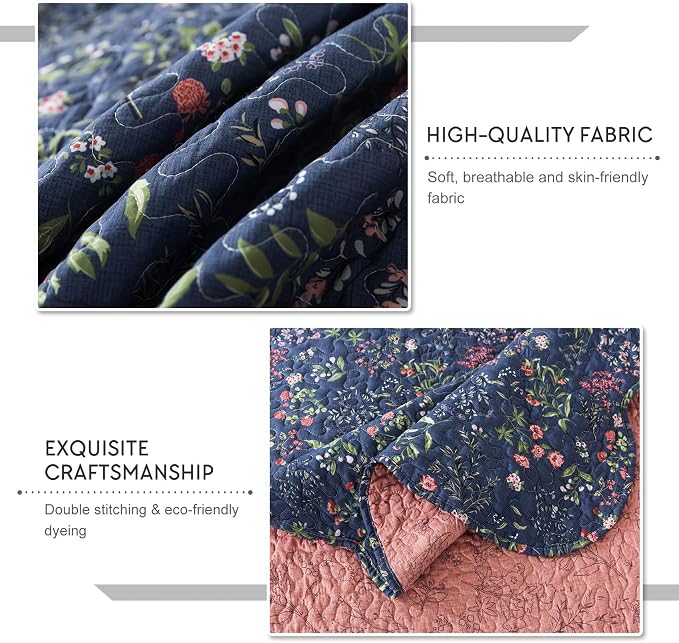 3-Piece Quilt Set Quilted Bedspread Lightweight Coverlet Set Garden Style - Image 4
