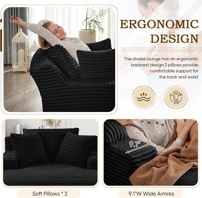 Oversized Chaise Lounge Chair Indoor, Comfy Fluffy Cloud Couch, Modern Deep - Image 4