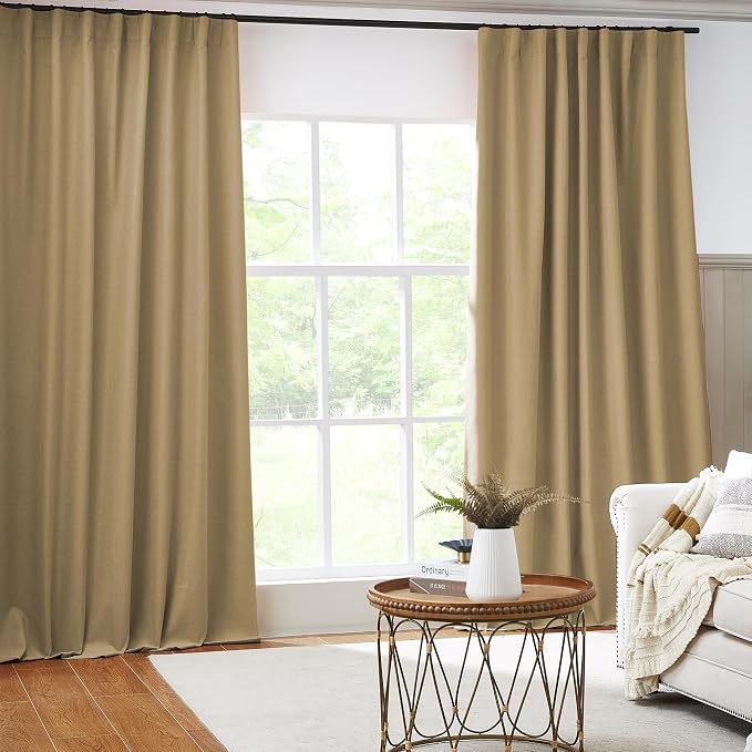 Burlap Color Camel Linen Full Blackout Curtains - Image 2