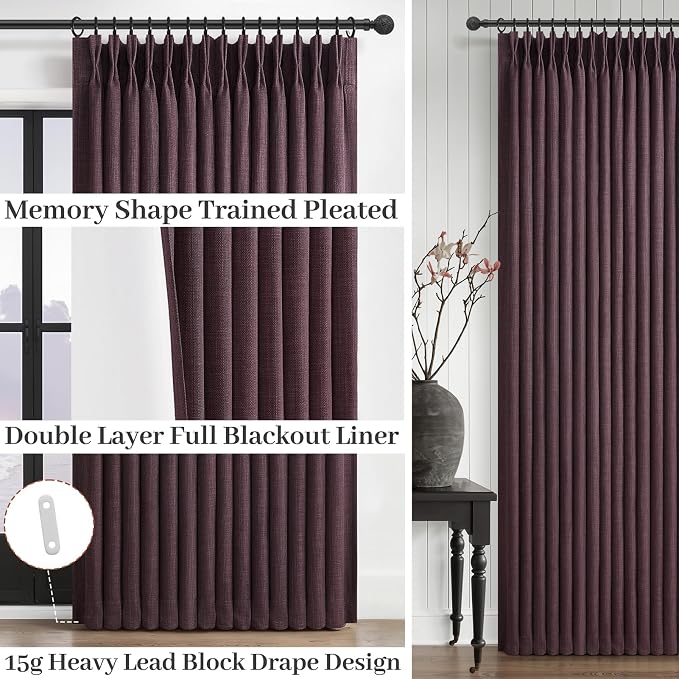 Purple Extra Long Pinch Pleated 108 Inch Curtains - Image 4