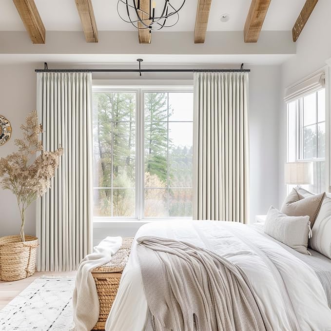 100 Inches Long 100% Blackout Natural Linen Curtains, Farmhouse Pinch Pleated - Image 8