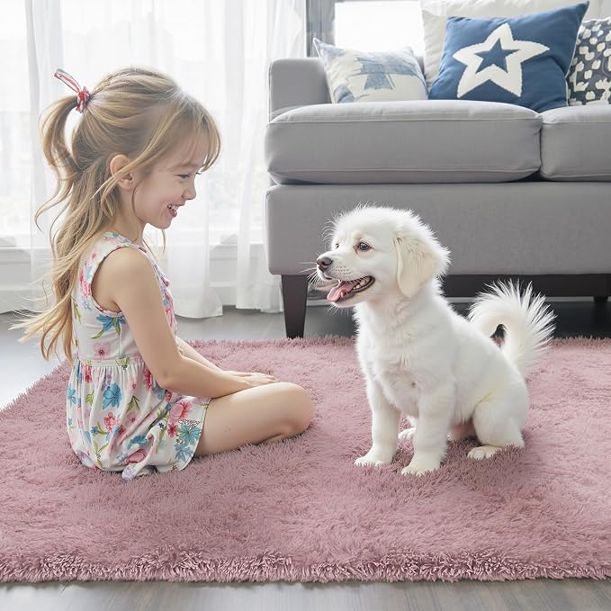 4x6 Area Rugs for Bedroom, Blush Soft Fluffy Shag Bedside Rugs | Non-Slip Floor - Image 2