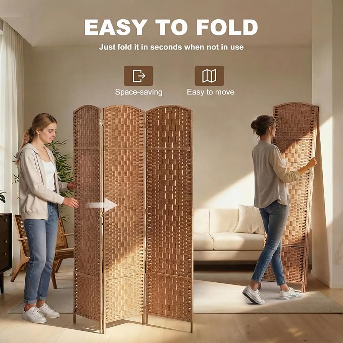 HOMCOM Room Divider 3-Panel, 6FT-Tall Folding Privacy Screen, Natural | - Image 3