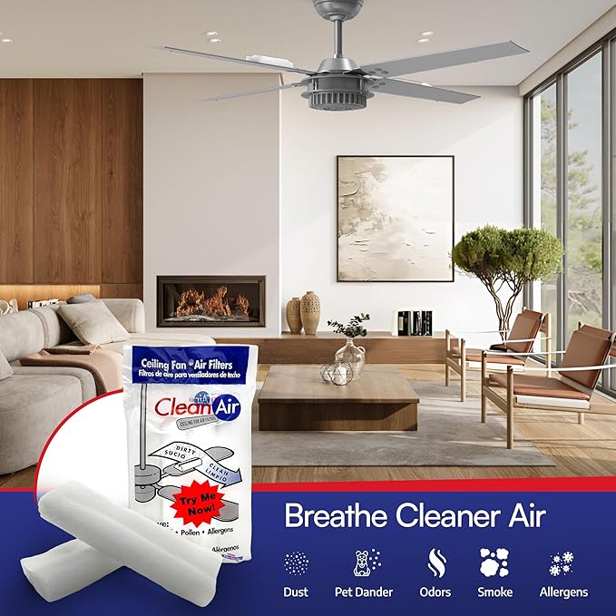 BioStrike Ceiling Fan Blade Air Filter - Dust & Allergen Catcher - Easy-Attach - Blade Filters for Any Fan Size - Reduce Airborne Particles - Made in USA (6 Packs w/ 2 filters each)