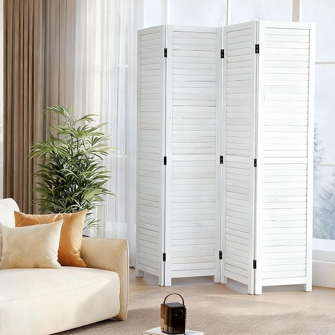 FDW 4 Panel Wood Room Divider 5.75 FT Tall Privacy Screen Folding Partition - Image 2