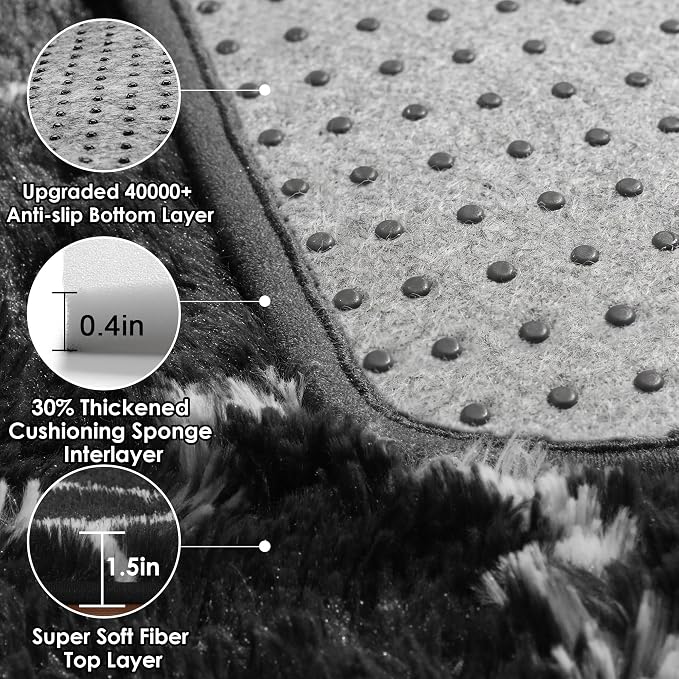 6x9 Area Rugs for Living Room Bedroom, Large Fluffy Black and White Throw Rug - Image 4