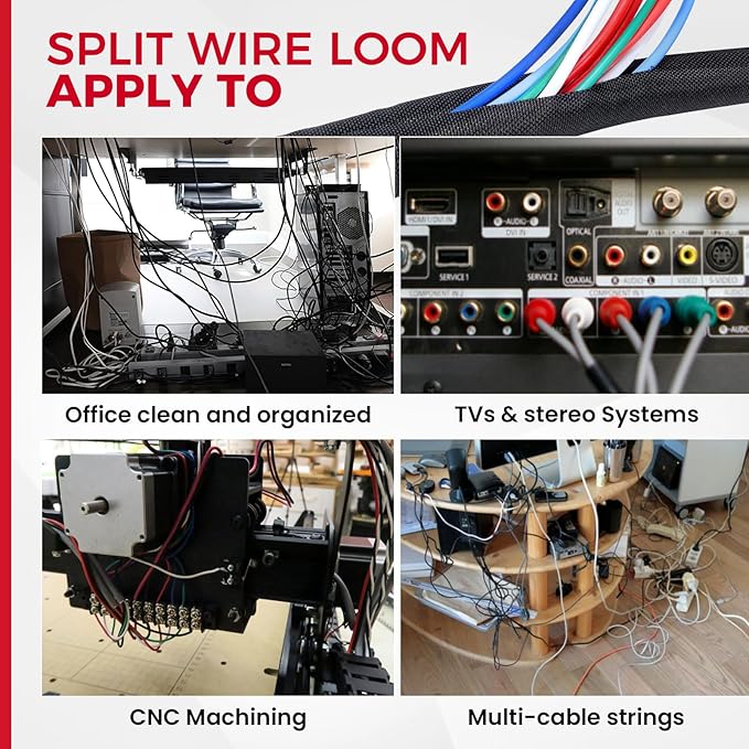 Sonoreboom Wire Split Loom Wrap Cable Management Sleeves Automotive Black Woven Mesh Protector Tubing (5/16" - 28 Feet)