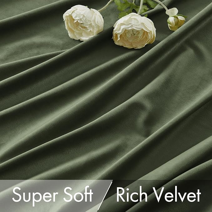 MIULEE Olive Velvet Pinch Pleat Blackout Curtains W52 X L108 Inches | 2 Panels - Image 4